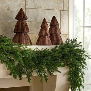 3pc Scalloped Brown Rattan Christmas Trees Threshold designed with Studio McGee